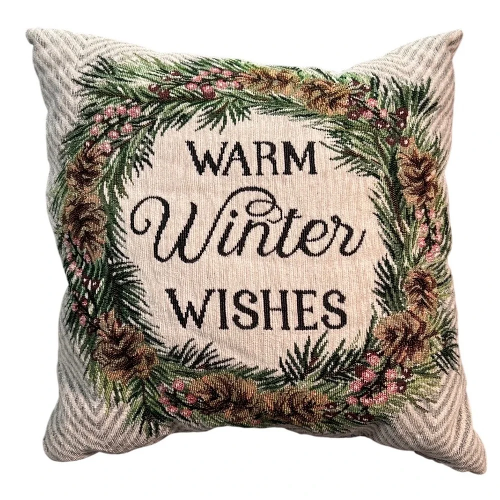 Warm Winter Wishes Tapestry Pillow Cabin Lodge Christmas Holiday Decor (#2)